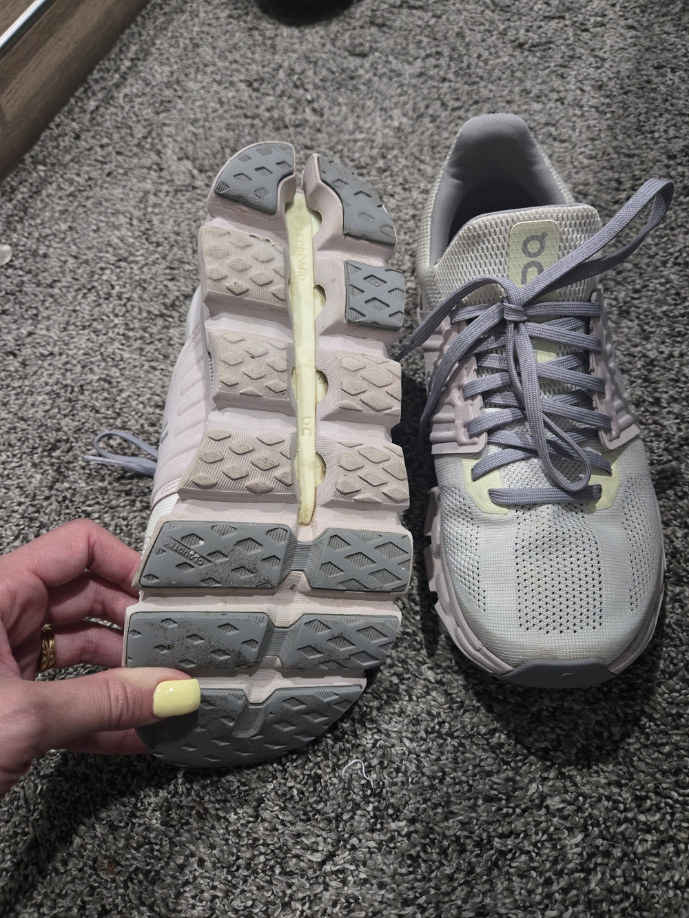 Women's Light Gray Athletic Running Shoes with Pale Yellow Accents